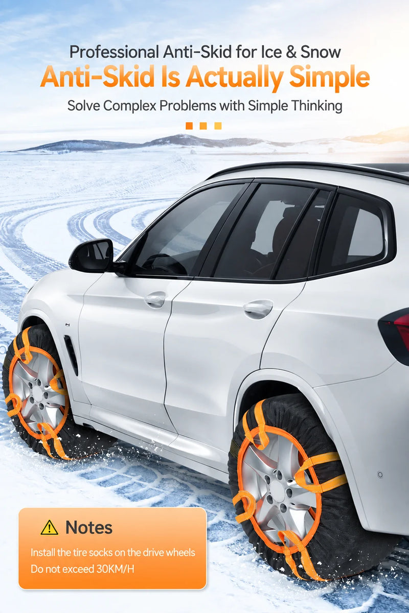 Chaussettes à Neige Voiture Antidérapantes Bandes Réfléchissantes et Boucles de Traction