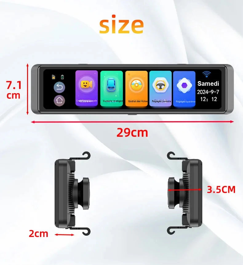 12-Inch Mirror Dashcam 4 Lenses 4K Wiring Kit