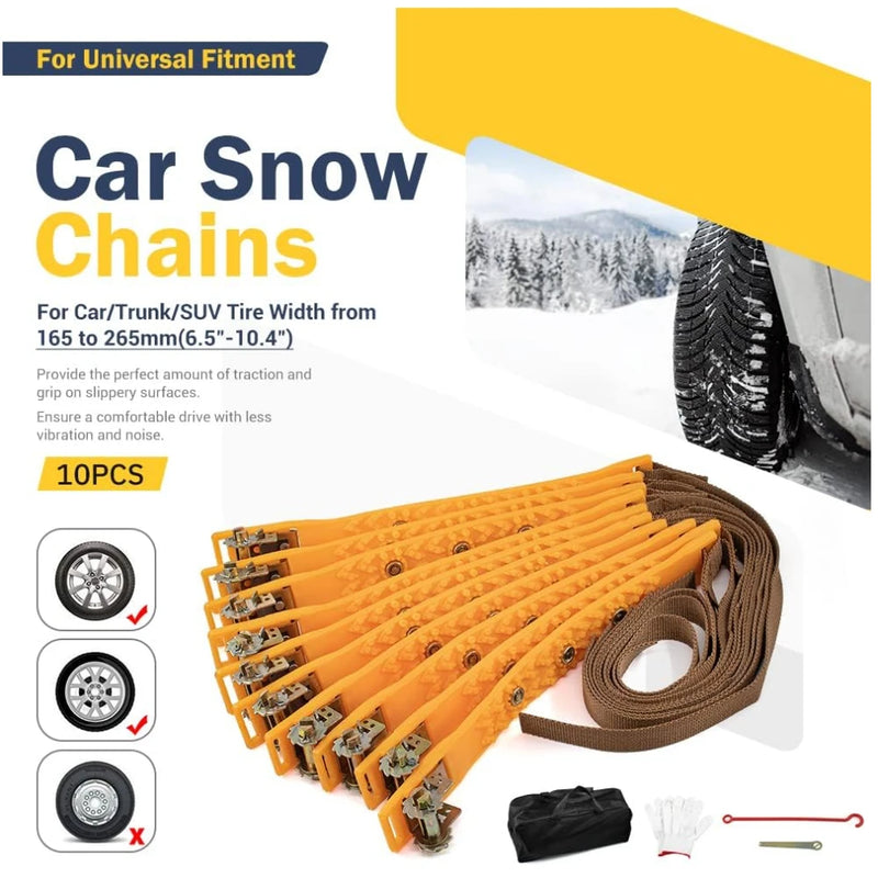 Chaînes à neige voiture 10 pièces avec gants et sacoche