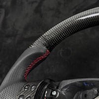 Volant Carbone Volkswagen Golf 5 GTI R32 (1K) 2003-2009 Plat en Bas Cuir Perforé