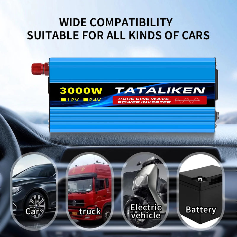 Convertisseur 12V 220V Voiture Pur Sinus 1000 à 6000 W Onduleur 12 V 24 V