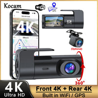 Dashcam 4K UHD Wi-Fi avec GPS, Caméra de Recul 4K en Option, Vision Nocturne et Surveillance de Stationnement 24 h