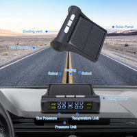 Capteur de Pression des Pneus TPMS Solaire 4 Capteurs Écran LCD