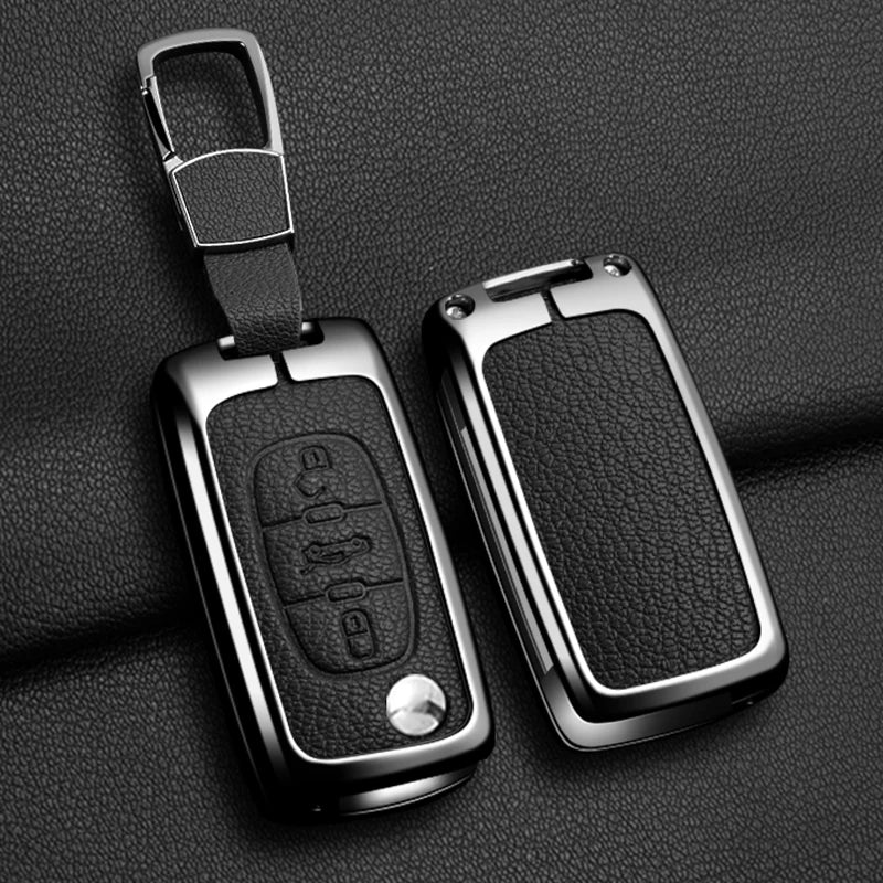 Étui de Protection Clé Peugeot Citroën Cuir et Alliage 207 307 308 407 607 807 C2 C3 C4 C5 C6 C8
