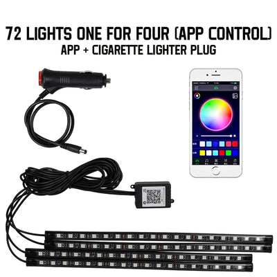 Éclairage d'Ambiance LED RGB 72 Diodes Bluetooth Voiture