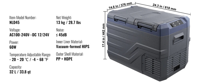 Réfrigérateur de Voiture Double Zone 25 à 40 L Congélateur Portable à Compresseur 12/24 V