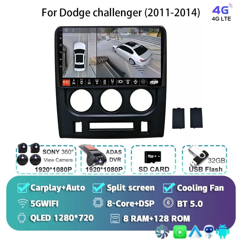 Autoradio Android 16 Dodge Challenger 2011-2014 Écran QLED CarPlay GPS Caméra DVR