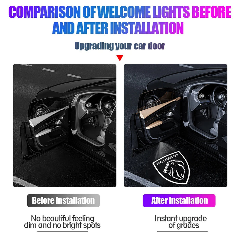 Projecteur Logo Porte Peugeot Blason ou Lion LED 2 Pièces