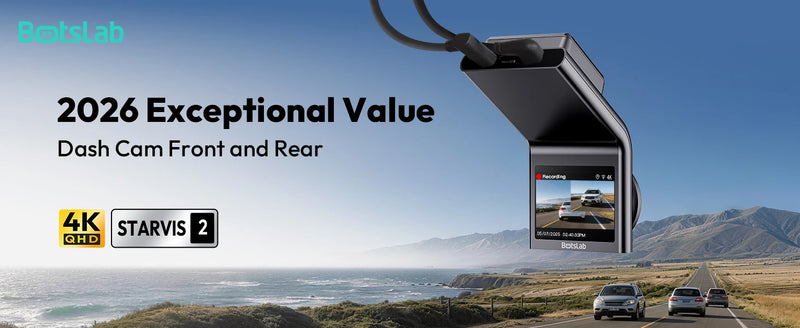 Dashcam Botslab Plus 4K HDR Avant et Arrière avec GPS, Wi-Fi 5 GHz et Capteur SONY STARVIS 2 Vision Nocturne