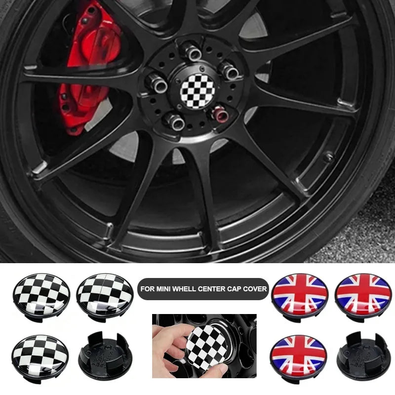 Cache-Moyeu Mini Cooper R50 R53 R55 R56 R57 R58 R59 R60 R61 F54 F55 F56 F57 F60 Damier ou Union Jack 4 Pièces