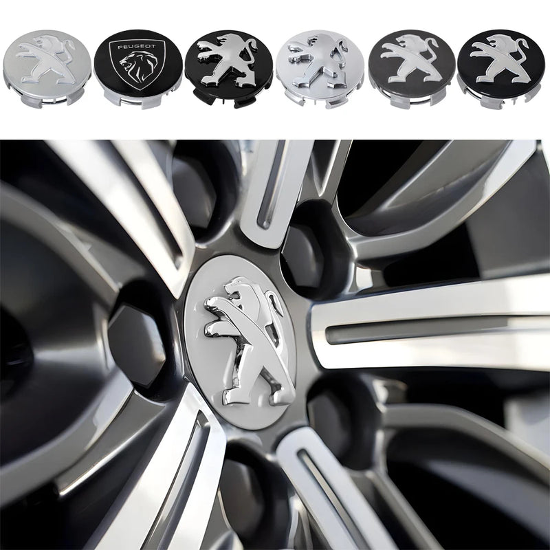 Cache-Moyeux Peugeot 60 mm, Lot de 4, Six Modèles Noir, Argent ou Gris, 106 à 508, 2008, 3008, 5008