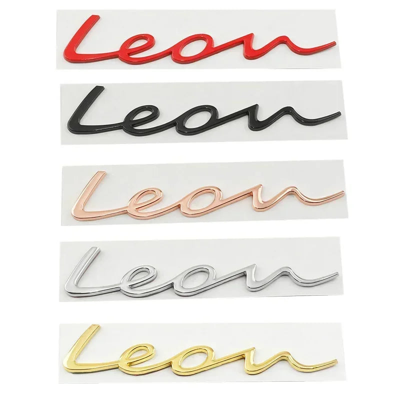 Emblème Lettres LEON 3D en Alliage de Zinc pour Seat Leon MK1 à MK6 et FR, Capitales ou Manuscrit, 5 Coloris