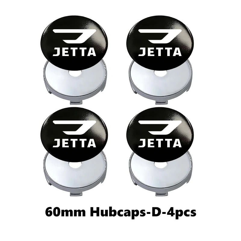 Cache-Moyeux Volkswagen Jetta 56 et 60 mm avec Autocollants Adhésifs, Lot de 4, Noir ou Argent