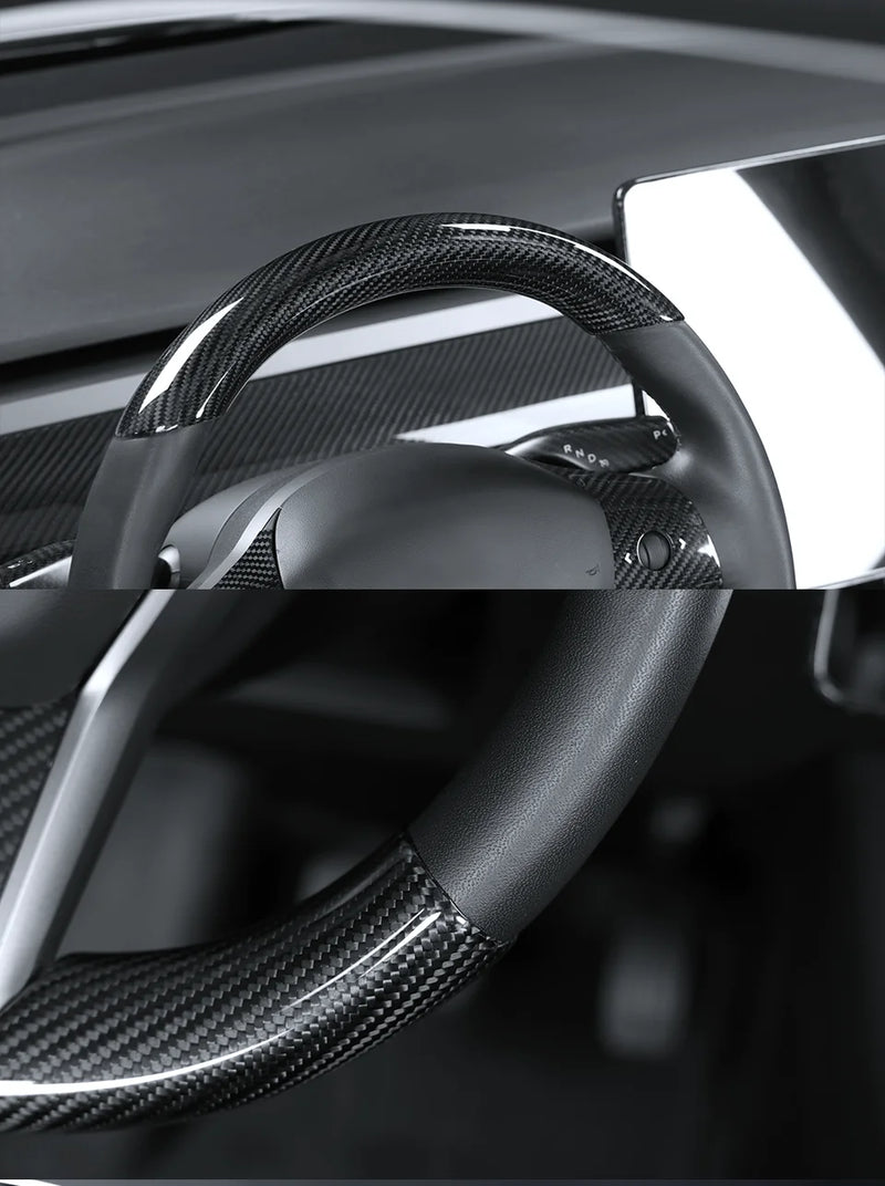 Couvre Volant Tesla Model 3 2017-2023 et Model Y 2020-2024 en Fibre de Carbone, Partie Haute ou 2 Pièces