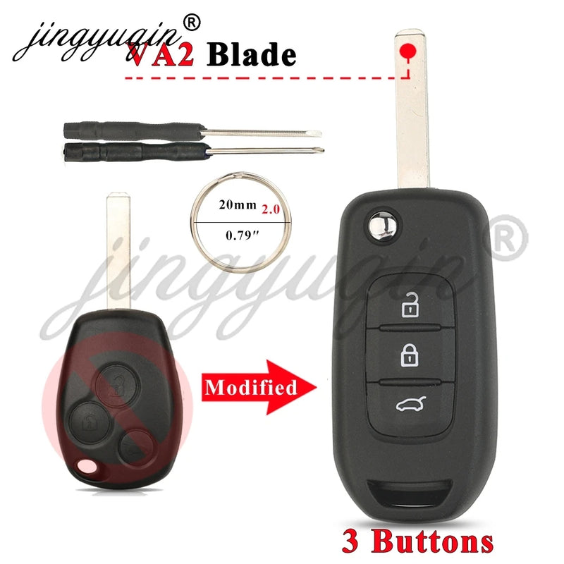Coque de Clé Renault Pliable Modifiée 2 ou 3 Touches Clio Mégane Duster Kangoo Twingo Sandero Logan Vivaro