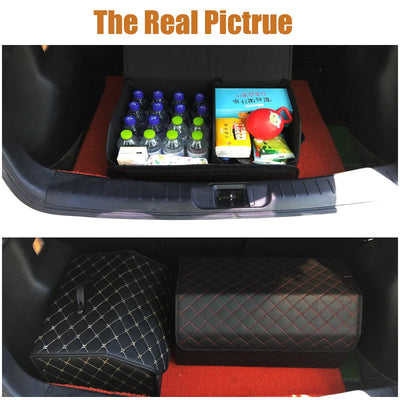 Boîte de Rangement de Coffre Voiture Cuir Matelassé