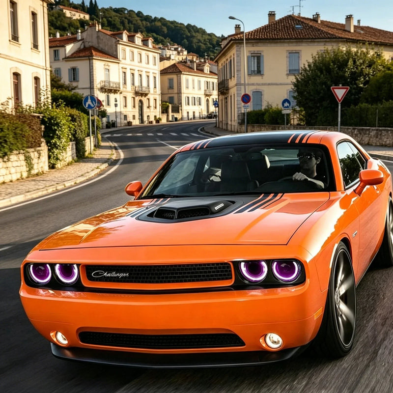 Phares Avant RGB Dodge Challenger 2015-2024 Feux de Jour Multicolores Contrôle par Application IP67