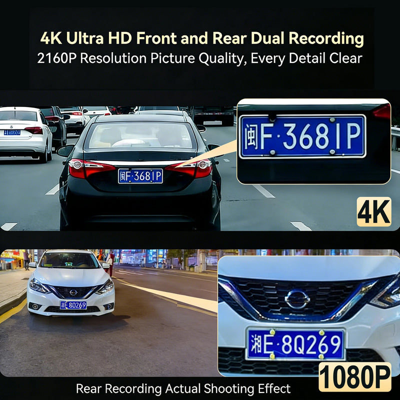 Dashcam 4 Canaux 4K WiFi Avant Arrière Intérieur