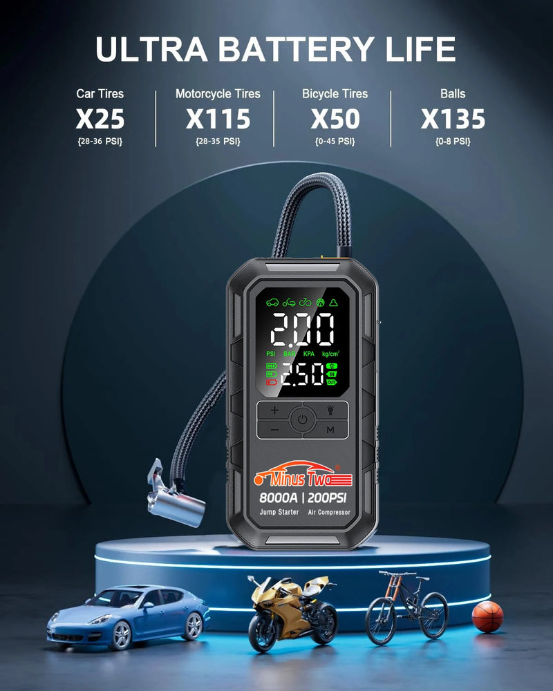 Booster de Batterie Voiture 8000A avec Compresseur 200 PSI