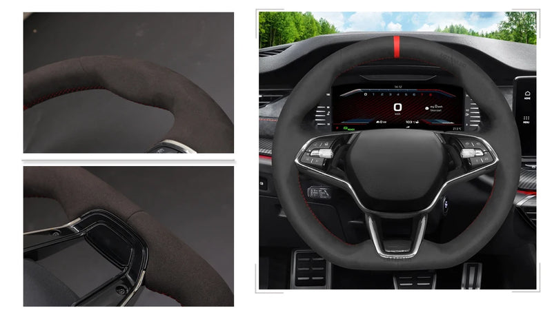 Couvre Volant Skoda Octavia, Enyaq, Fabia, Kamiq, Karoq, Kodiaq, Scala, Superb 2020-2026, Suédine à Coudre