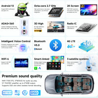 Autoradio Android Ford Mustang 2010-2014 Écran 2K CarPlay Sans Fil Caméra ADAS 360 GPS
