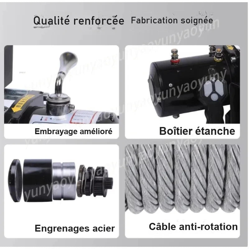 Treuil Électrique 3000 lbs 12V Poulie de Mouflage