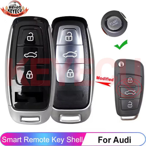 Coque de Clé Audi KEYECU Modifiée pour Télécommande Intelligente 3 Touches A1 A3 A4 A6 A8 Q2 Q3 Q5 Q7 TT RS3 RS5