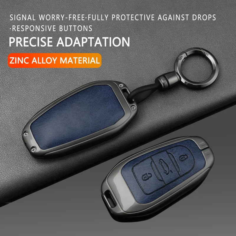 Étui de Protection Clé Peugeot 208 308 3008 Citroën C3 C5 Aircross DS Alliage de Zinc et Cuir