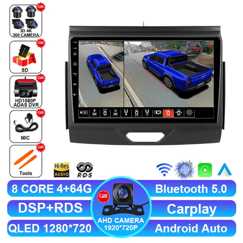 Autoradio Android 15 Ford Everest et Ranger 2015-2018 CarPlay Sans Fil GPS 4G