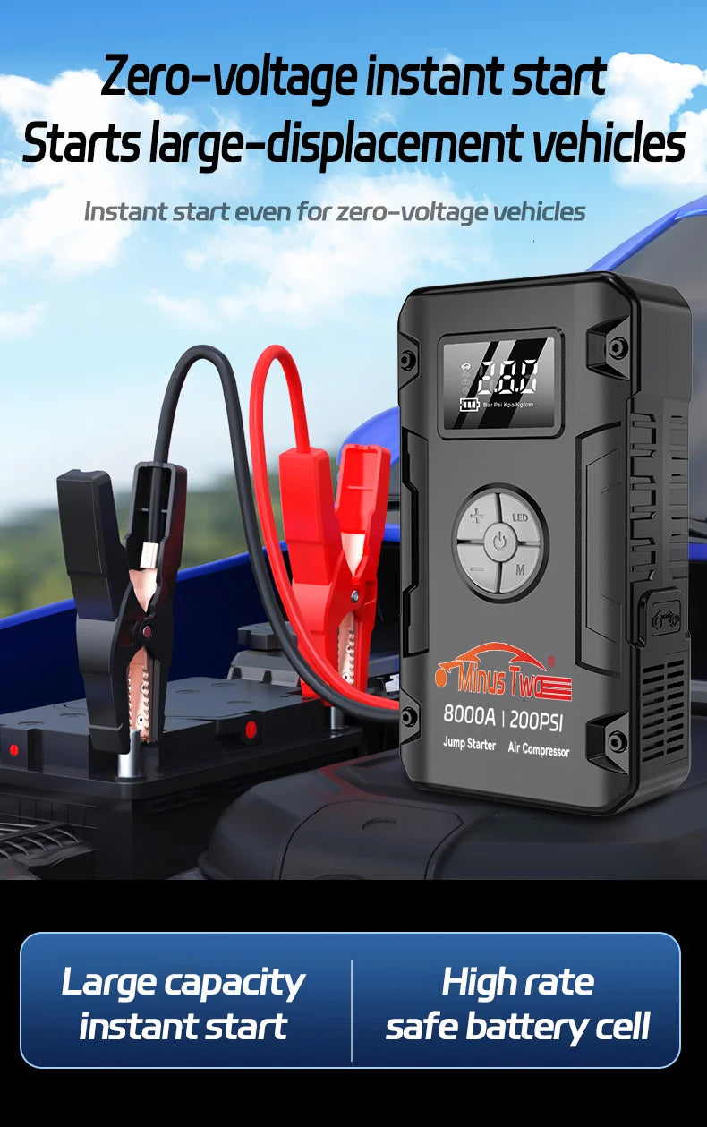Booster de Batterie Voiture 8000A avec Compresseur 200 PSI