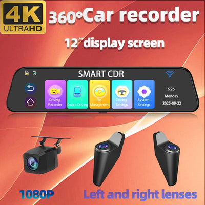 Dashcam Miroir 12 Pouces 4 Canaux 4K GPS BSD