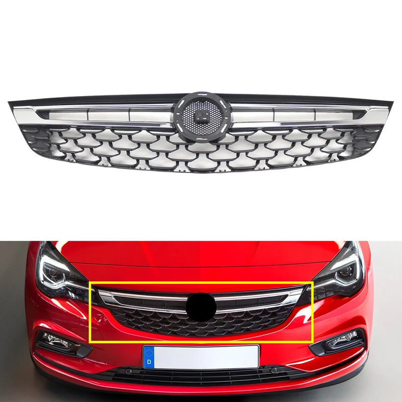 Calandre de Radiateur Avant Opel Astra K 2015-2019 Maille Noir Brillant et Baguettes Chromées