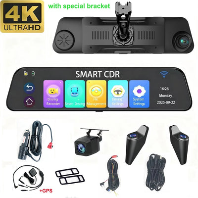 Dashcam Miroir 12 Pouces 4 Canaux 4K GPS BSD