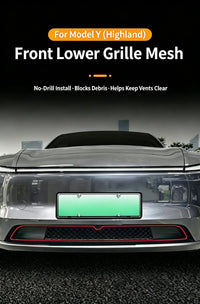 Filet de Grille Inférieure Avant Tesla Model Y Highland 2024 Anti-Insectes Noir Mat, Monobloc ou en Deux Parties