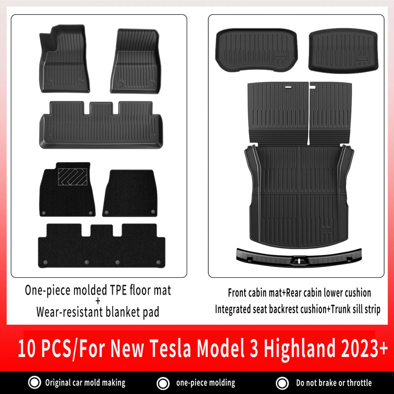 Tapis de Sol Tesla Model 3 Highland 2024-2026 TPE Ensemble 3 à 12 Pièces Simple ou Double Couche