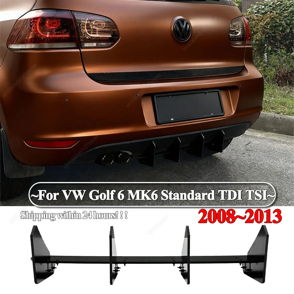 Diffuseur Arrière VW Golf 6 MK6 TDI TSI 2008-2013 4 Ailettes Noir Brillant