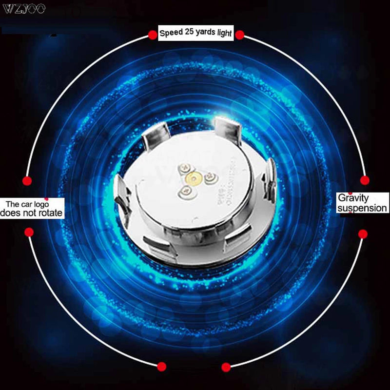 Cache-Moyeux LED Flottants Lumineux, Set de 4, Mercedes, BMW, Audi, VW, Toyota, Lexus, Hyundai, Sans Batterie