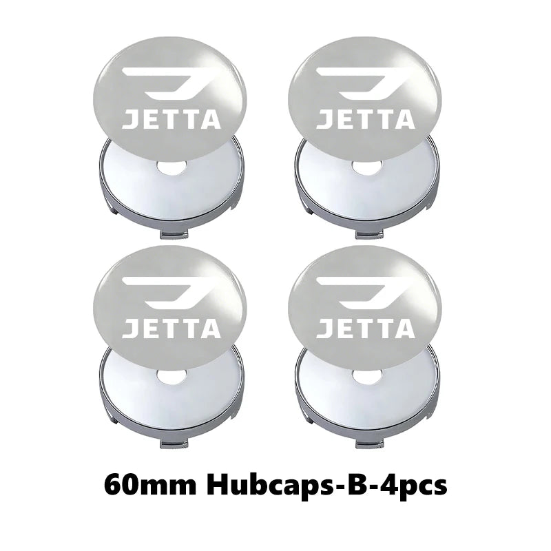 Cache-Moyeux Volkswagen Jetta 56 et 60 mm avec Autocollants Adhésifs, Lot de 4, Noir ou Argent
