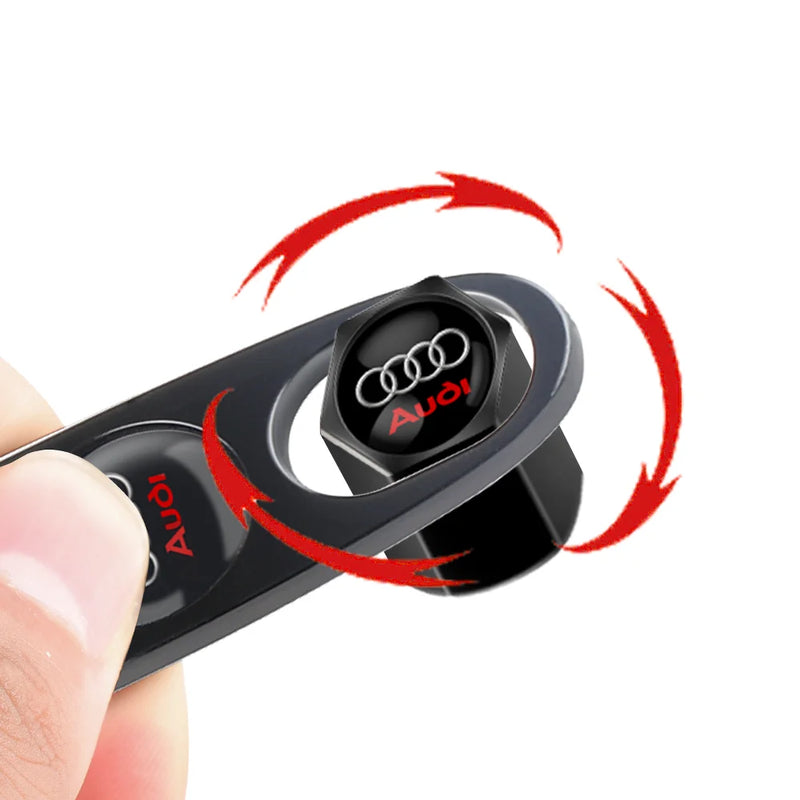 Bouchons de Valve Audi Métal Noir avec Porte-Clés Démonte-Valve