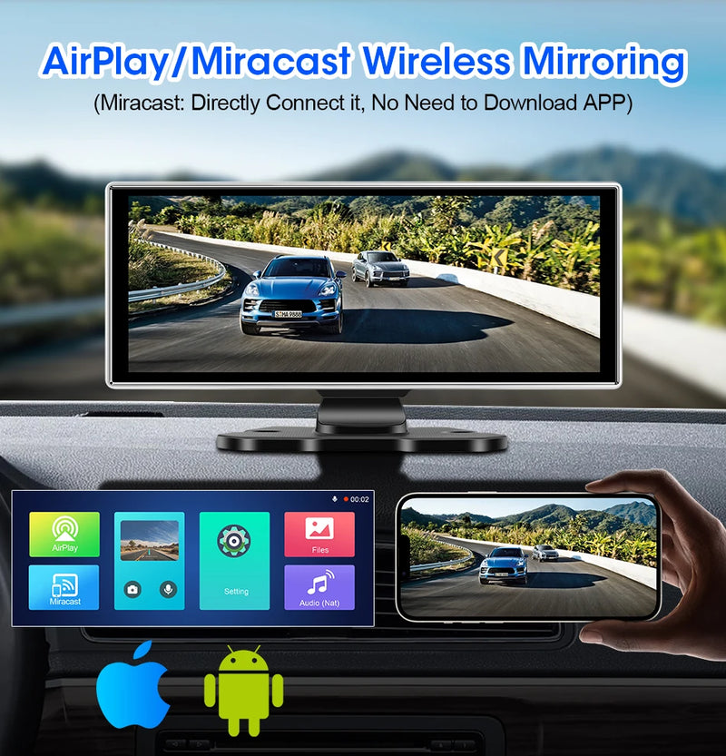 Dashcam 4K Écran CarPlay Sans Fil 11,26 ou 10,26 Pouces Double Caméra
