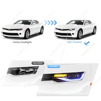 Phares LED RGB Chevrolet Camaro 2014-2015 Double Faisceau Feux de Jour Couleur Pilotables par Application