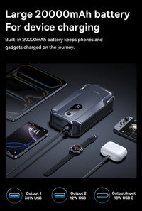Baseus Booster de Batterie Voiture 2000 A 20 000 mAh Charge Rapide 30 W