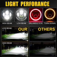 Phares LED 7 Pouces Halo Rouge Angel Eyes H4 Jeep Wrangler Universel