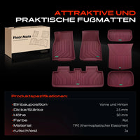 Tapis de Sol Tesla Model Y 2020-2023 TPE Frankberg 6 Pièces Rouge