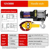Treuil Électrique 3000 lbs 12V 24V Câble Acier