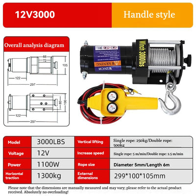 Treuil Électrique 3000 lbs 12V 24V Câble Acier