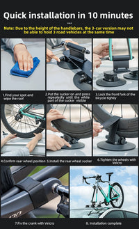 ROCKBROS Porte-Vélo de Toit à Ventouses pour 2 Vélos en Alliage d'Aluminium et Installation Rapide sans Perçage