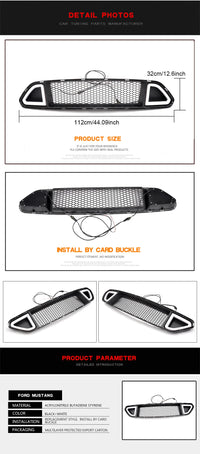 Calandre Ford Mustang 2015-2017 Nid d'Abeille Noir Mat Éclairage LED Style Course