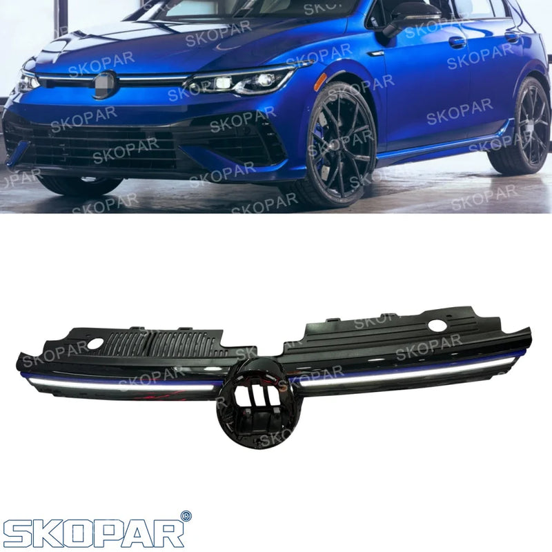 Calandre centrale supérieure VW Golf 8 MK8 GTI, R et R-Line 2020-2024 – Grille avec feux de position LED DRL