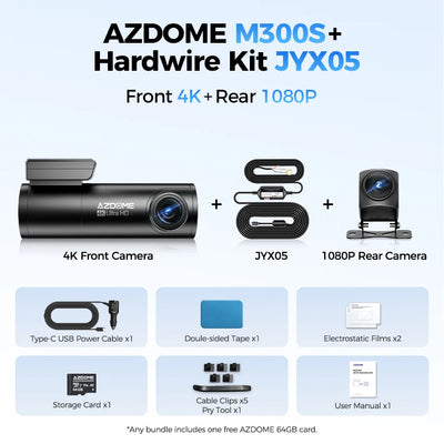 Dashcam AZDOME M300S 4K Avant Arrière GPS WiFi